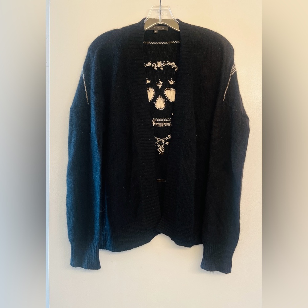 Skull Cashmere Black LIng Sleeve Cashmere CardiganEmbroidered Skull on Back XS - Picture 2 of 8